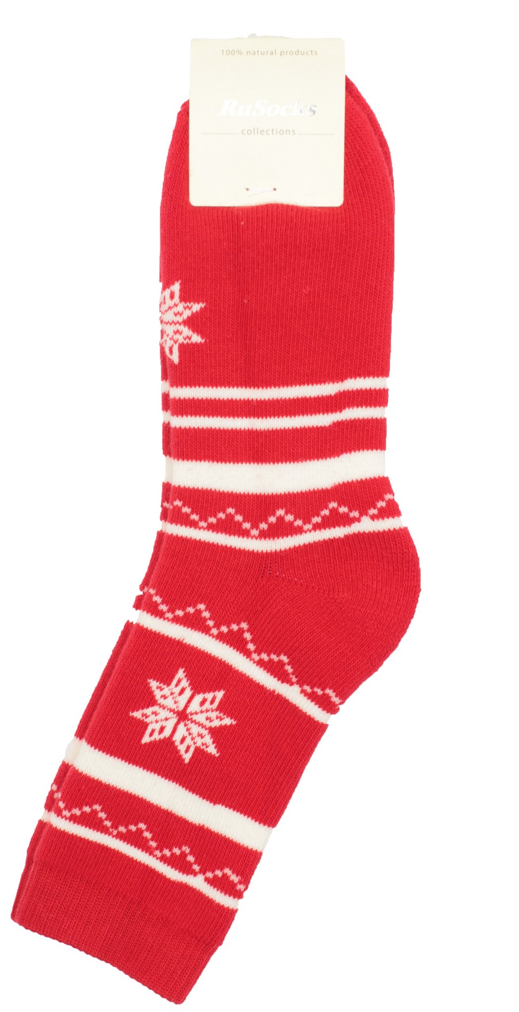 Красные махровые носки со снежинками RuSocks