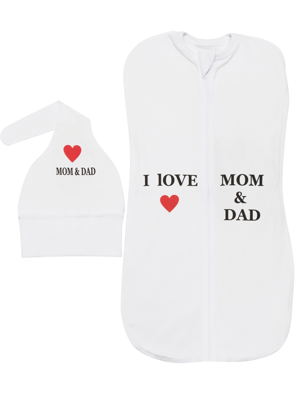 Пеленка-кокон "I Love Mom & Dad" с шапочкой