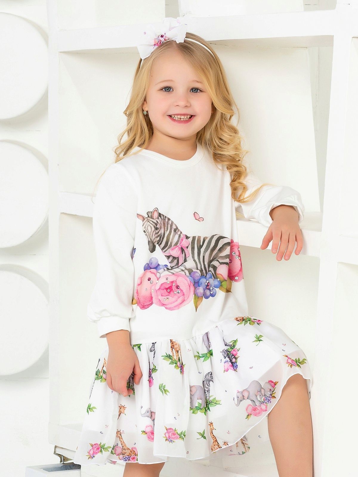 Платье с длинным рукавом "Зебра в цветах" Luxury Baby