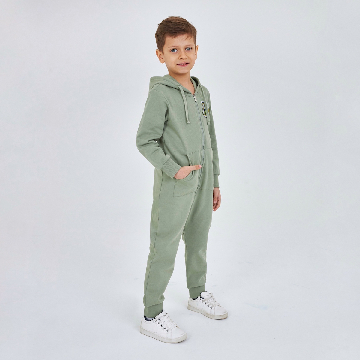 Комбинезон для мальчика из футера цвета хаки KOGANKIDS — фото 5