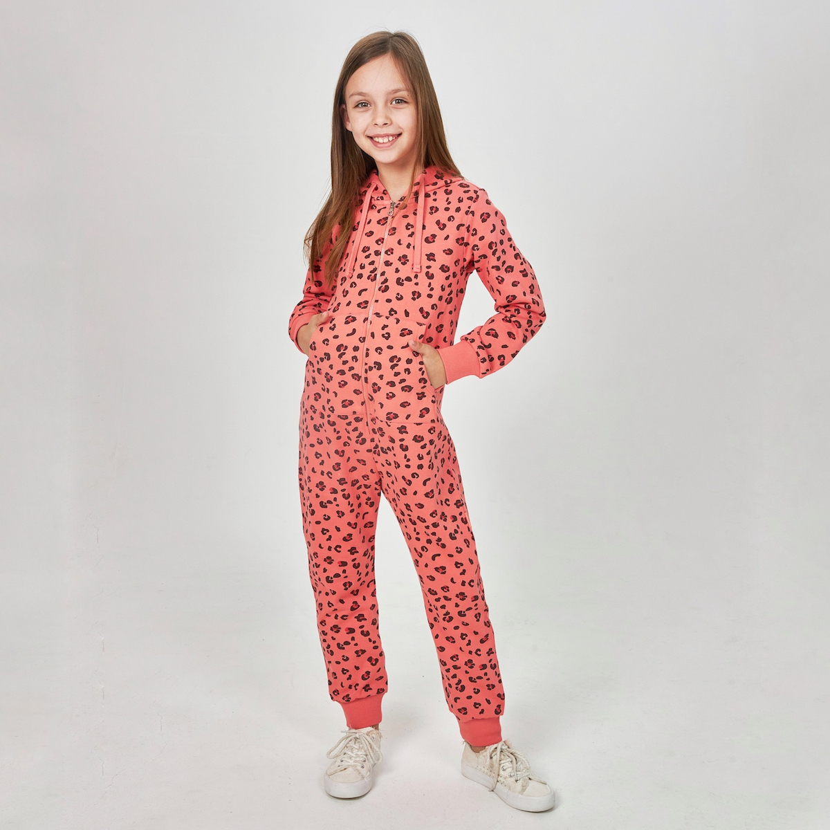 Персиковый комбинезон для девочки из футера KOGANKIDS — фото 11